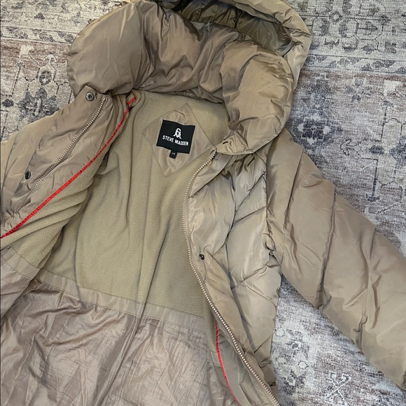Steve Madden Tan Quilted Puffer long coat sz large - Picture 10 of 13